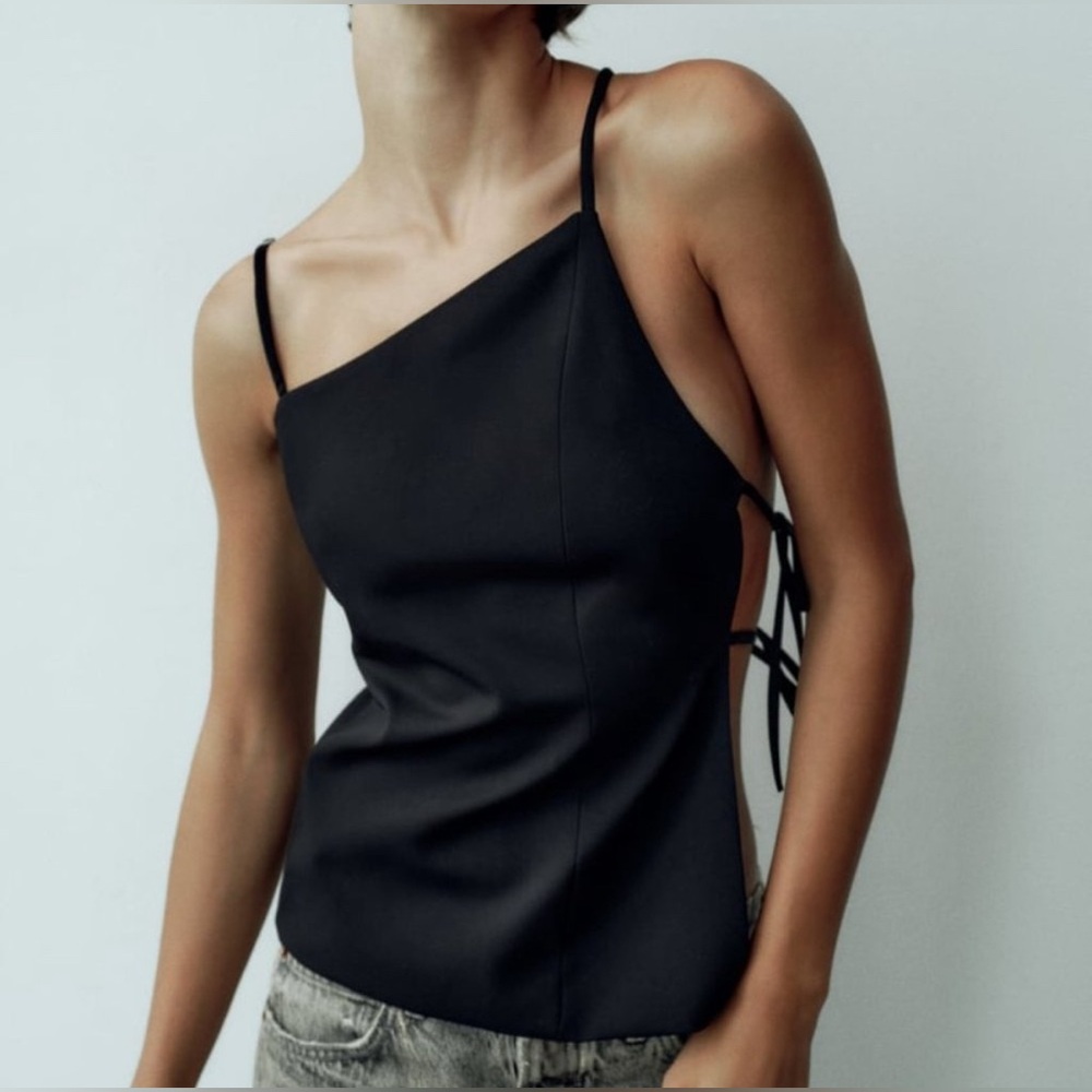 Zara Black Asymmetrical Strap Top